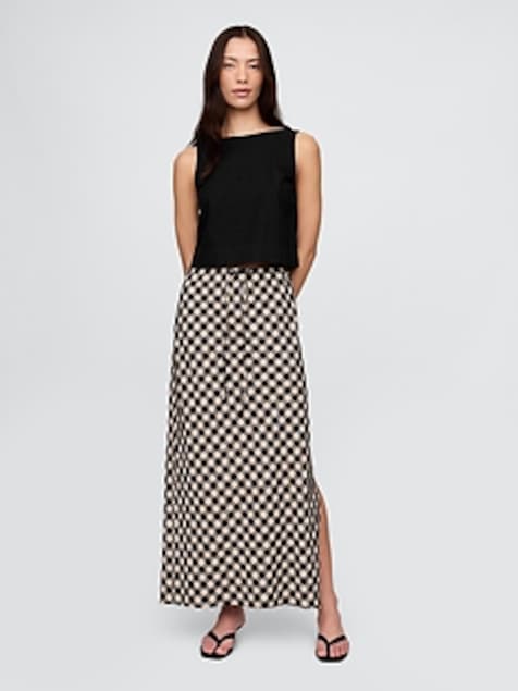 Linen-Blend Midi Skirt