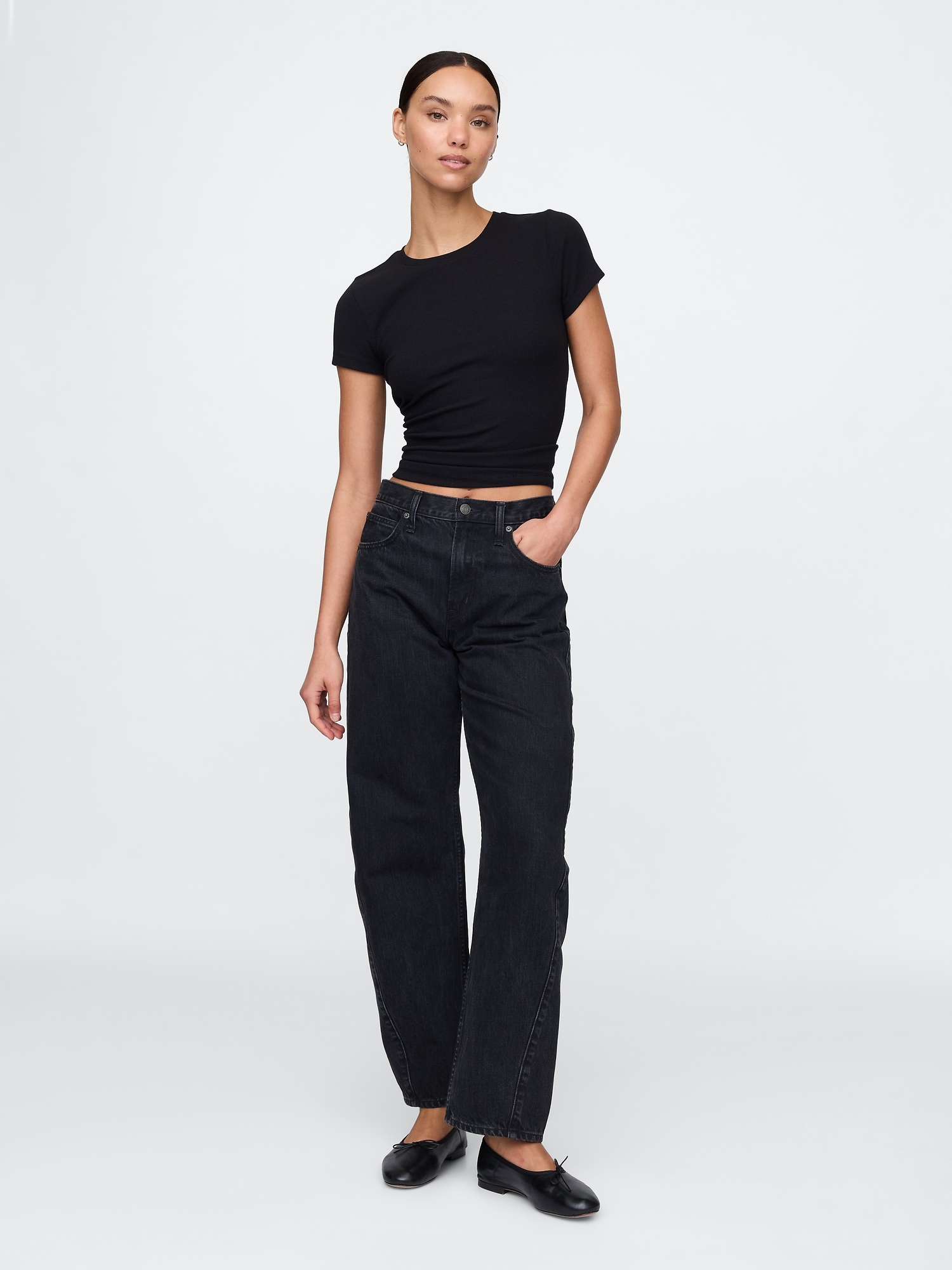 Женская футболка Gap Modern Rib, цвет: Чёрный — фото 2