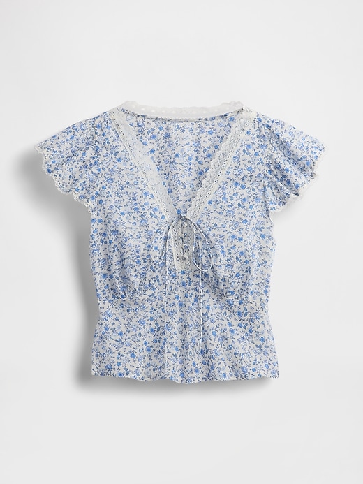 Image number 5 showing, Lace-Trim Floral Top