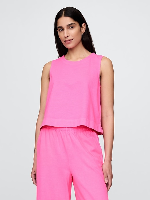 Image number 1 showing, Heavyweight Organic Cotton Cropped Shell Tank Top