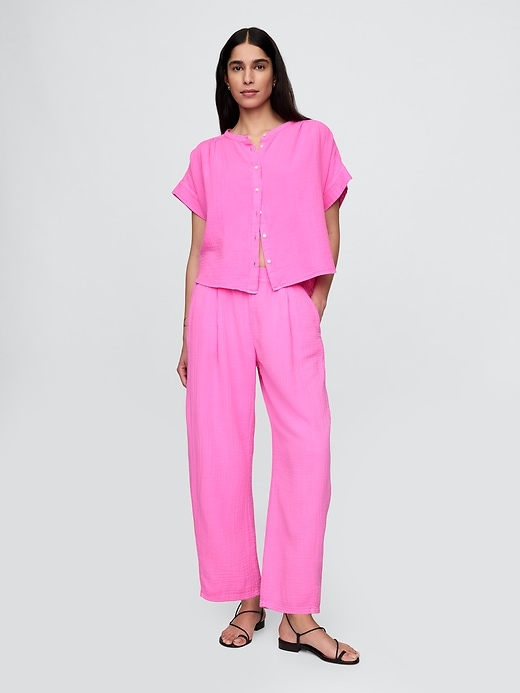 Image number 1 showing, Crinkle Gauze Easy Barrel Pants