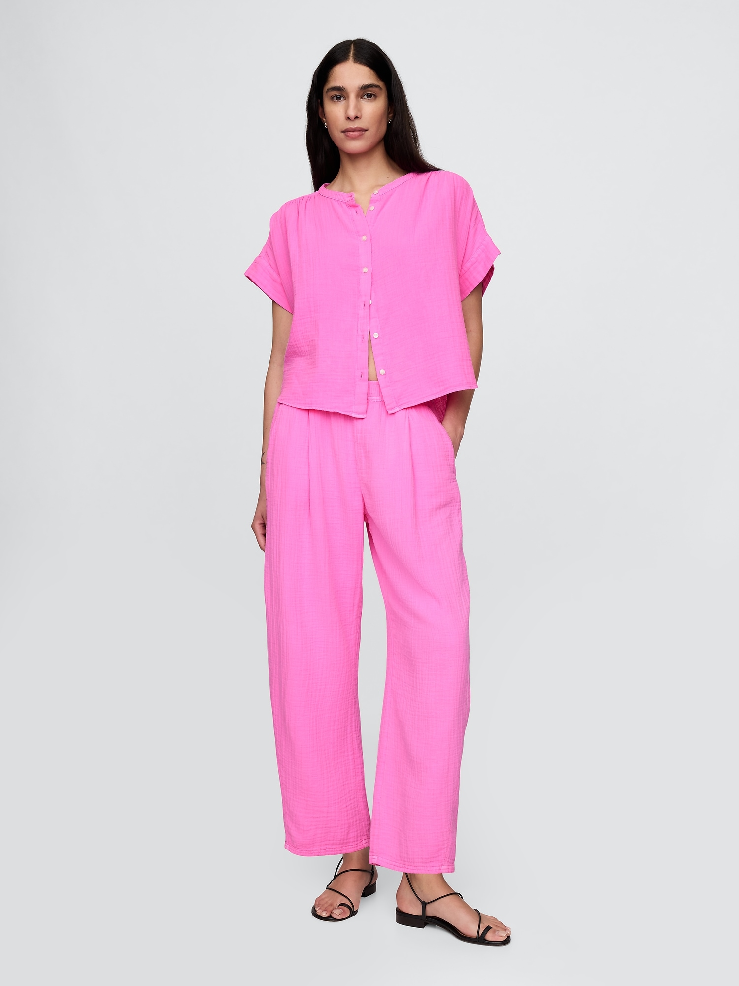 Gap Crinkle Gauze Easy Barrel Pants In Standout Pink