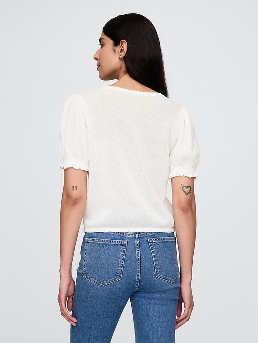 Image number 3 showing, Linen-Blend Puff-Sleeve Top