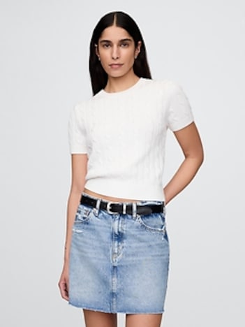 100% Cotton Cable-Knit Crop Sweater