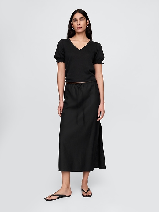 Image number 2 showing, Linen-Blend Puff-Sleeve Top