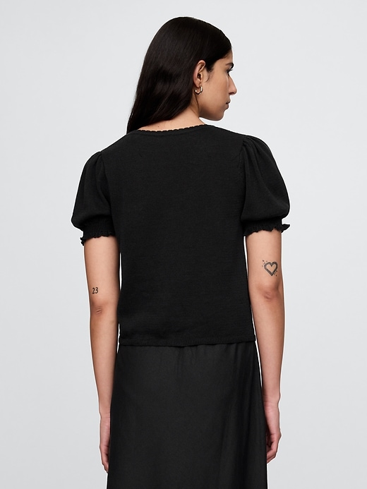 Image number 3 showing, Linen-Blend Puff-Sleeve Top