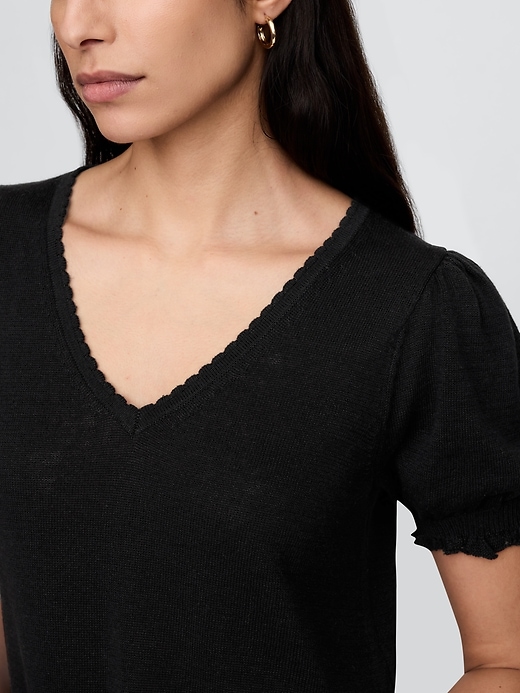 Image number 4 showing, Linen-Blend Puff-Sleeve Top