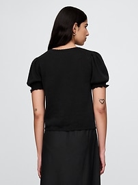 Linen-Blend Puff-Sleeve Top
