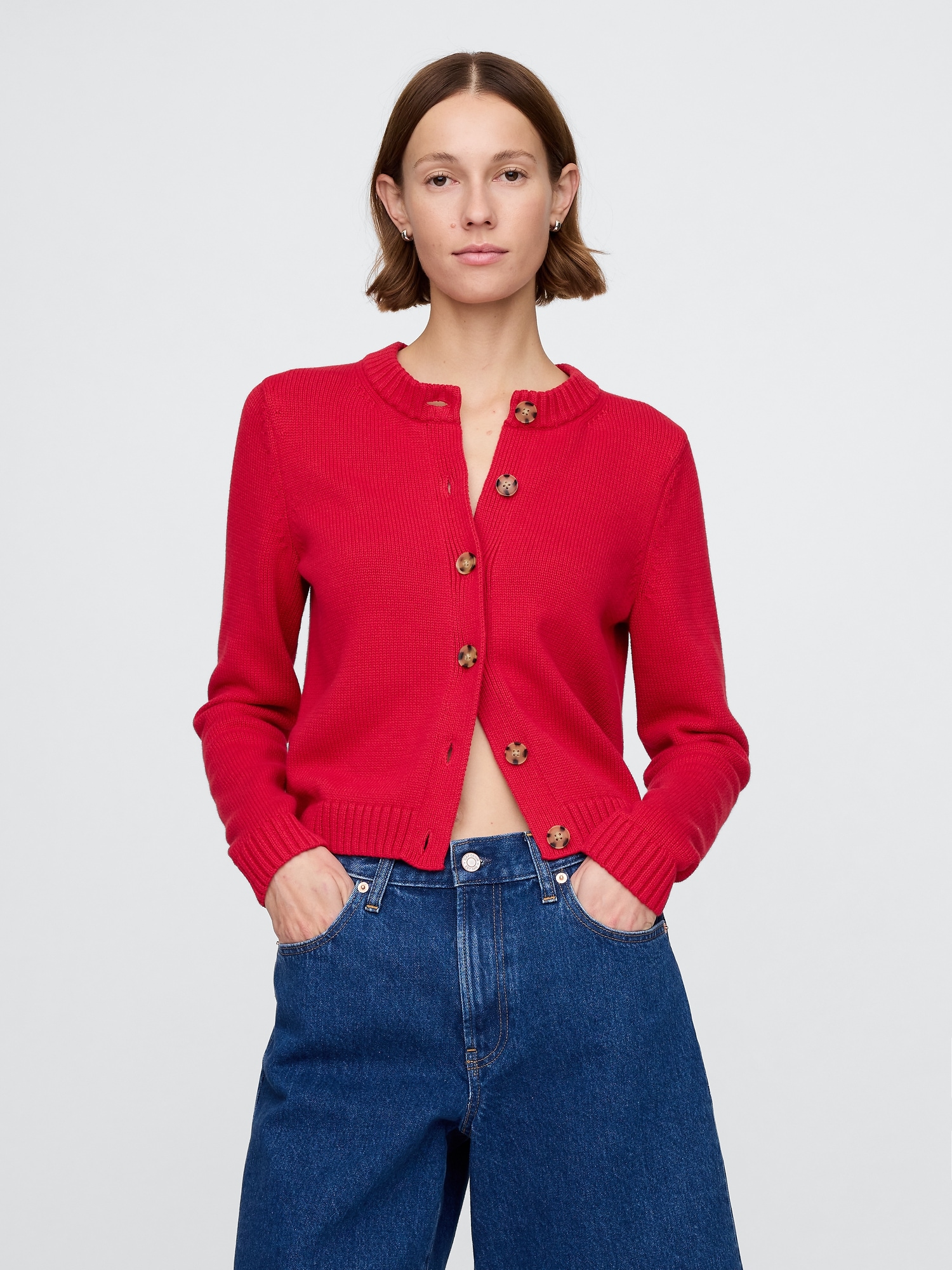 100% Cotton Crewneck Cardigan