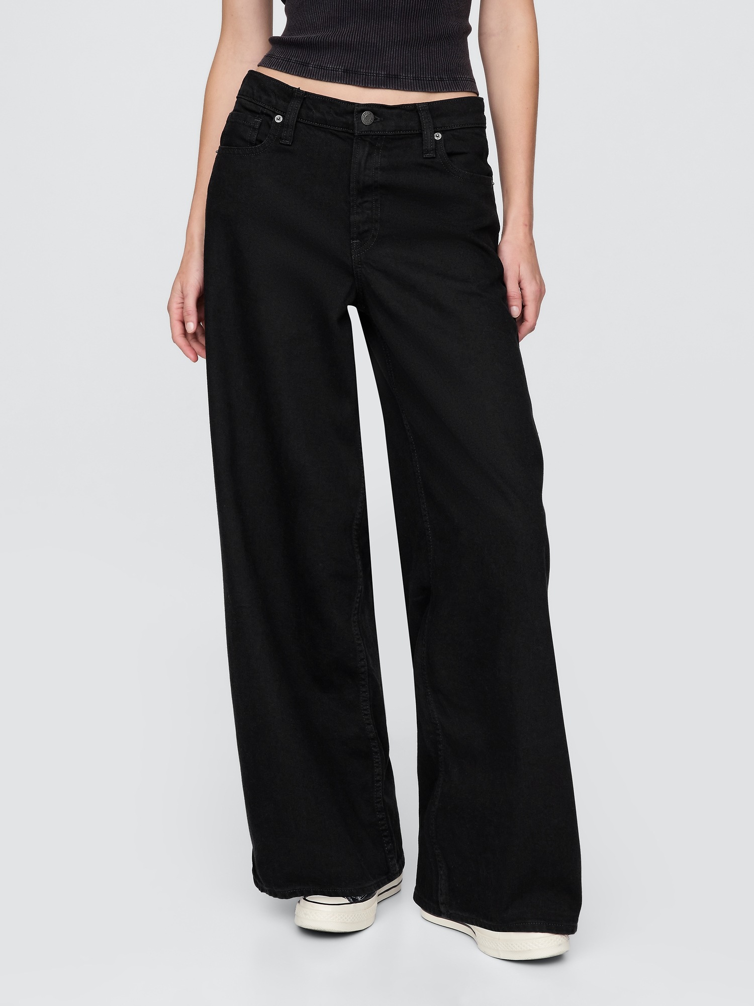 Gap Mid Rise Ultrasoft Baggy Jeans In Black Wash