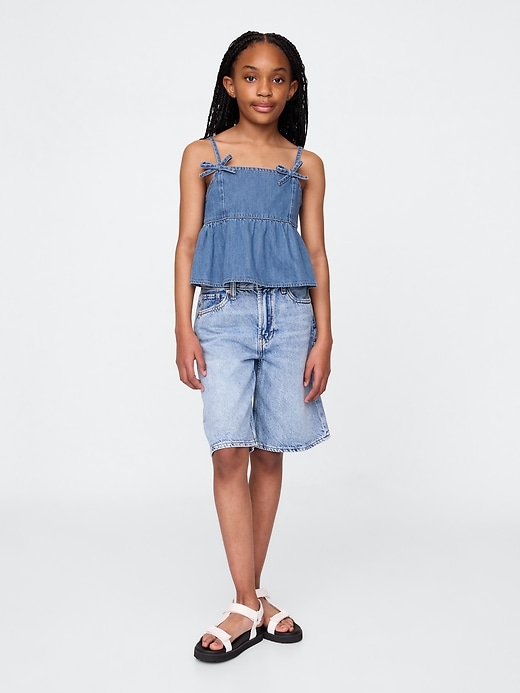 Image number 4 showing, Kids Denim Bow-Strap Peplum Top