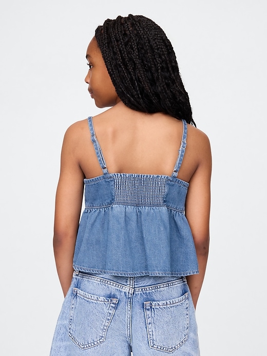 Image number 3 showing, Kids Denim Bow-Strap Peplum Top