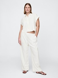 Linen-Blend Easy Wide-Hem Pants