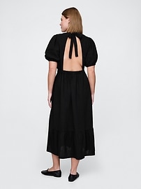 Crinkle Gauze Open-Back Midi Dress