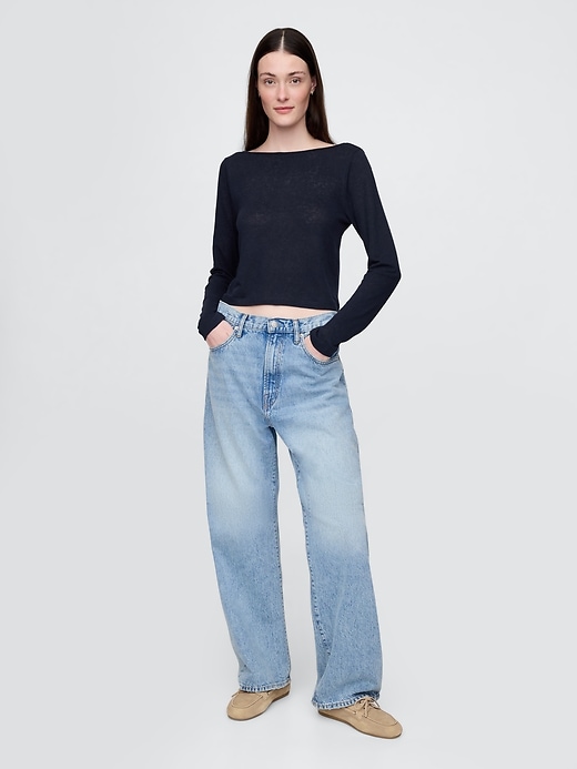 Image number 3 showing, Linen-Blend Cropped Boatneck T-Shirt