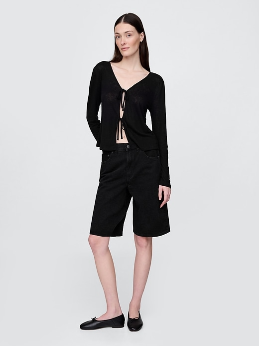 Image number 3 showing, Linen-Blend Tie-Front Cardigan
