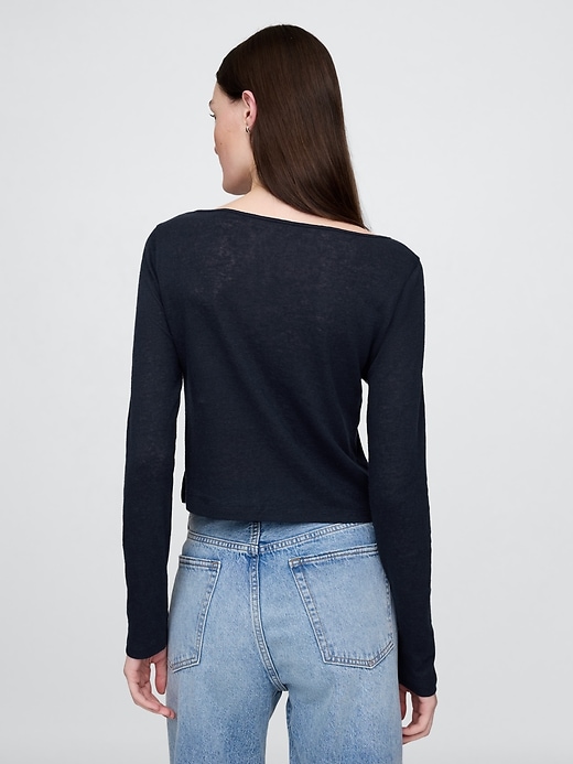 Image number 2 showing, Linen-Blend Cropped Boatneck T-Shirt