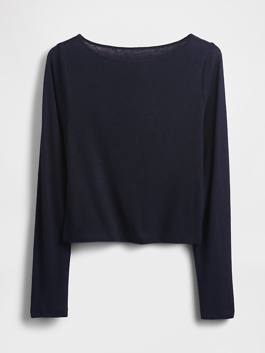 Image number 4 showing, Linen-Blend Cropped Boatneck T-Shirt