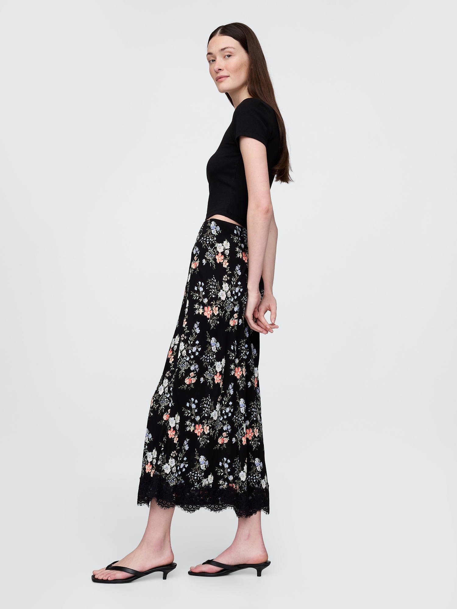 Женские юбки Gap Crepe Lace-Trim Maxi Skirt — фото 3