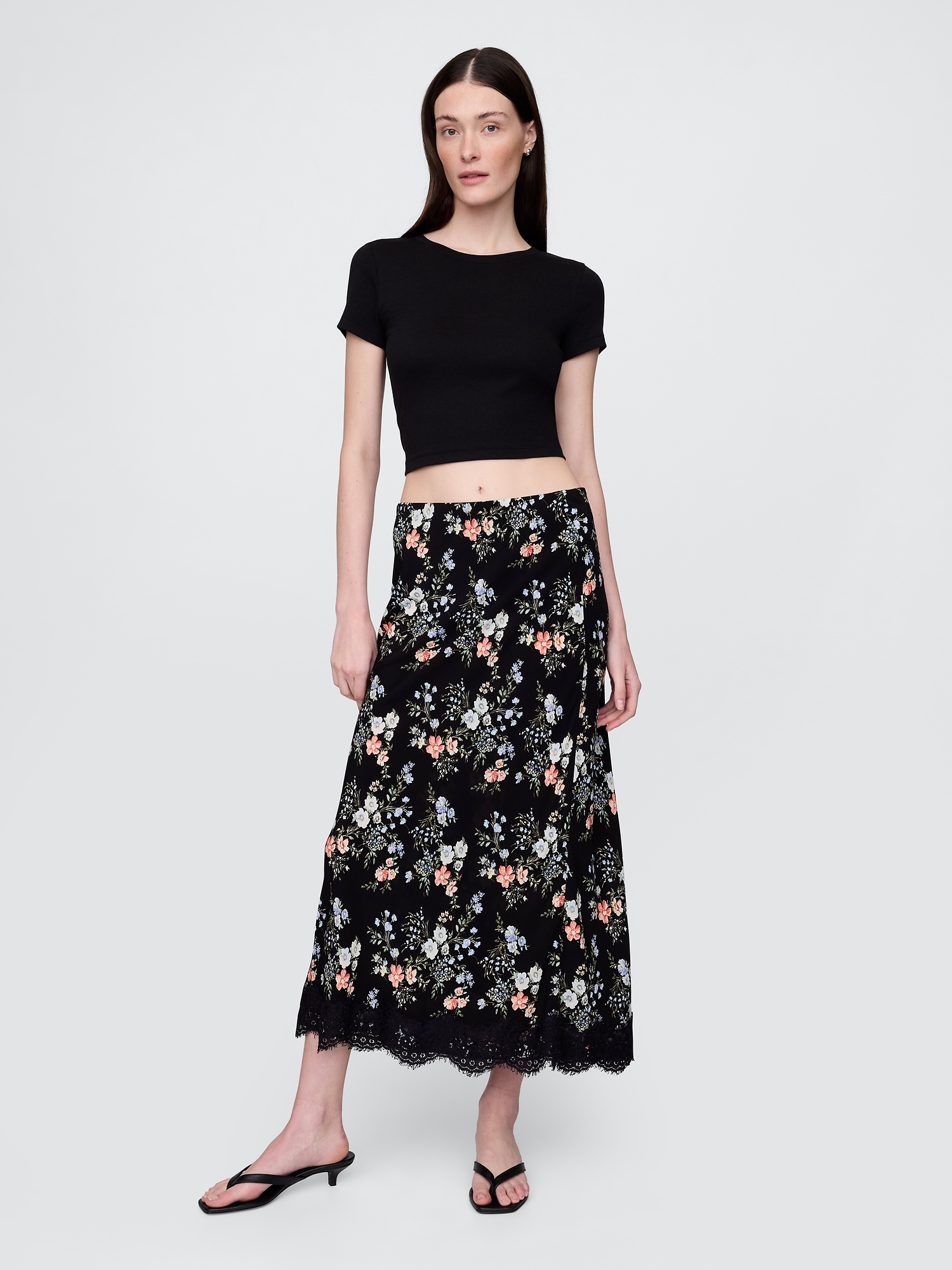 Женские юбки Gap Crepe Lace-Trim Maxi Skirt