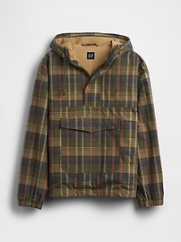 Oversized Plaid Canvas Anorak Jacket