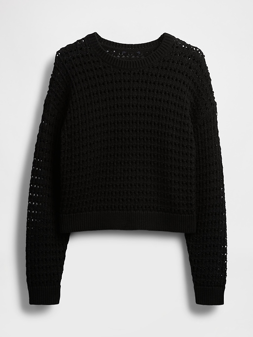 Image number 4 showing, 100% Cotton Crochet Crewneck Sweater