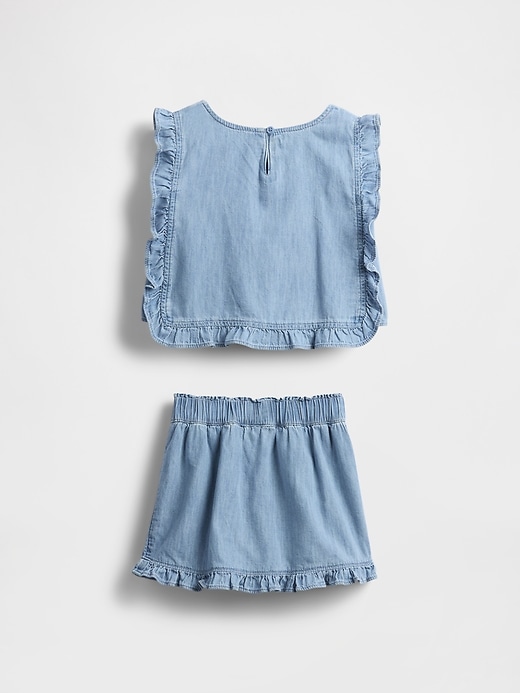 Image number 3 showing, Baby & Toddler Denim Ruffle Skort Set