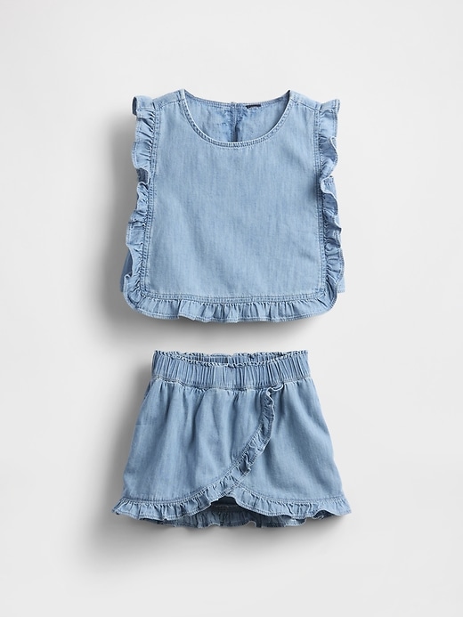 Image number 2 showing, Baby & Toddler Denim Ruffle Skort Set