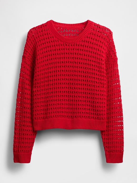 Image number 5 showing, 100% Cotton Crochet Crewneck Sweater