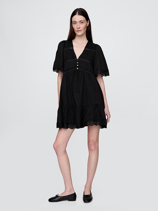 Image number 1 showing, Flutter-Sleeve Eyelet Mini Dress