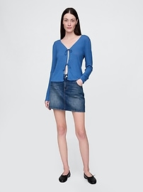 Linen-Blend Tie-Front Cardigan