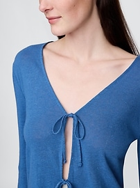 Linen-Blend Tie-Front Cardigan