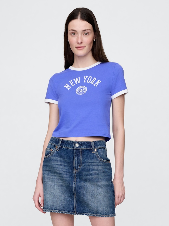 Cotton Jersey New York Logo Shrunken T-Shirt