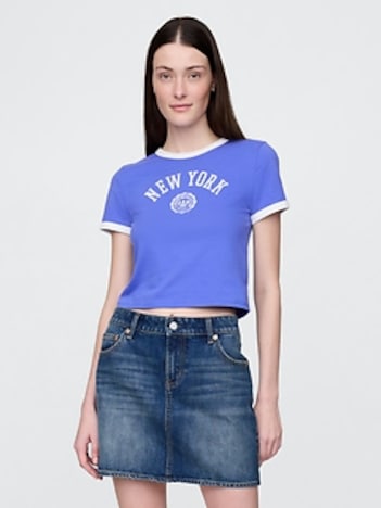 Cotton Jersey New York Logo Shrunken T-Shirt