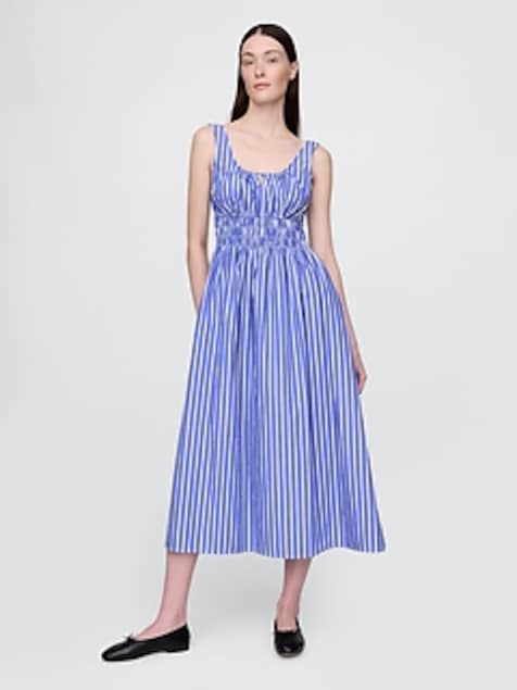 Poplin Smocked Midi Dress