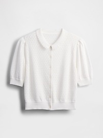 100% Cotton Cropped Pointelle Cardigan