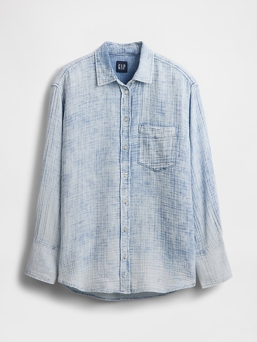 Image number 5 showing, Crinkle Gauze Denim Oversized Shirt