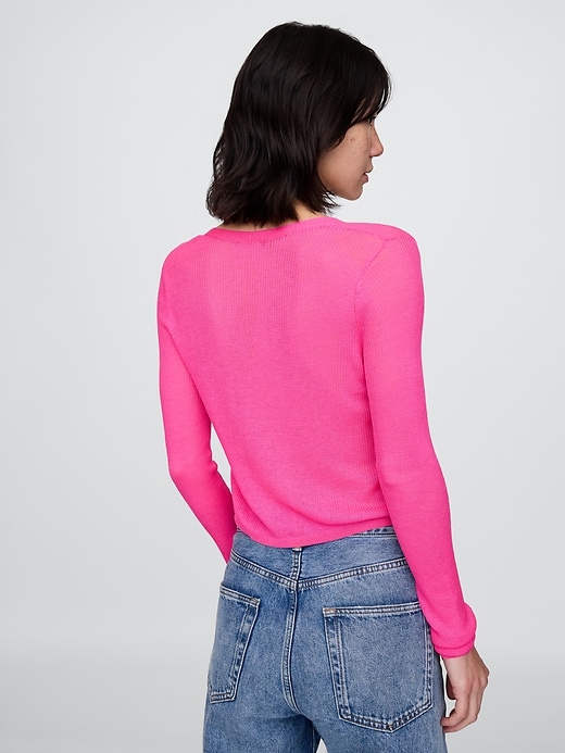 Image number 3 showing, Sheer Rib Cropped Tie-Front Cardigan Sweater