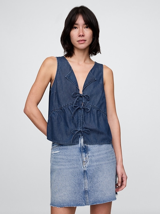 Image number 1 showing, UltraSoft Denim Tie-Front Top