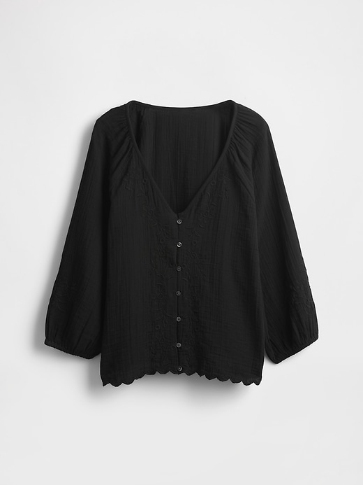 Image number 4 showing, Cotton Gauze Embroidered V-Neck Top