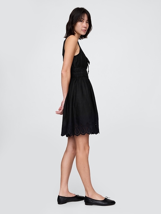 Image number 3 showing, Linen-Blend Smocked Mini Dress