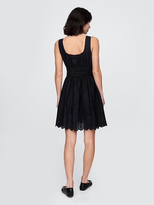 Image number 2 showing, Linen-Blend Smocked Mini Dress