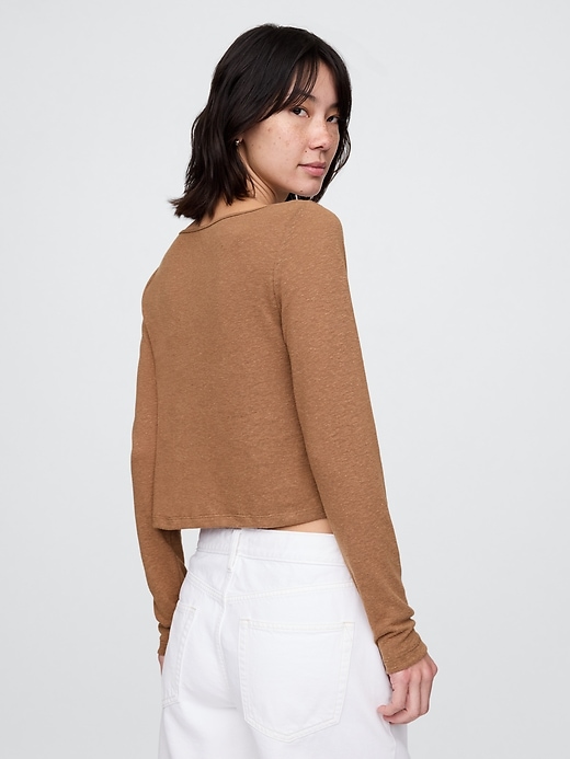 Image number 2 showing, Linen-Blend Cropped Boatneck T-Shirt