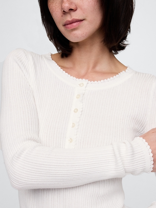 Image number 4 showing, Pointelle Henley Sweater Top