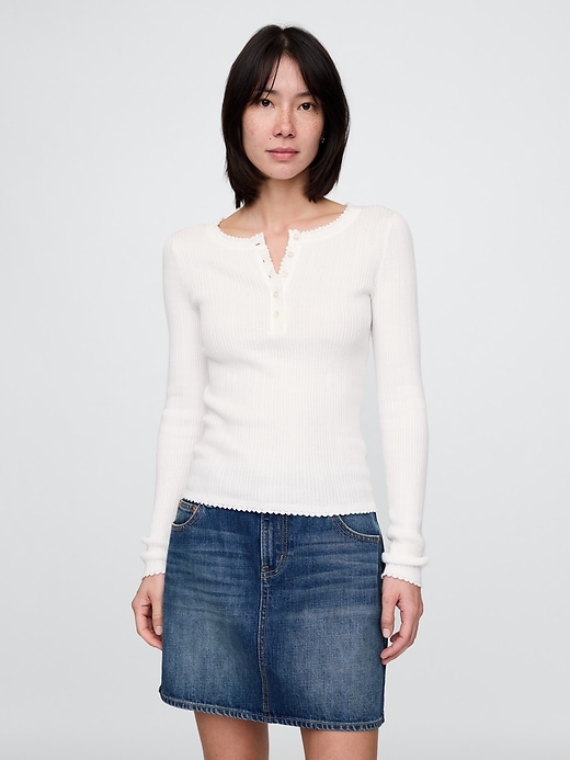 Image number 1 showing, Pointelle Henley Sweater Top