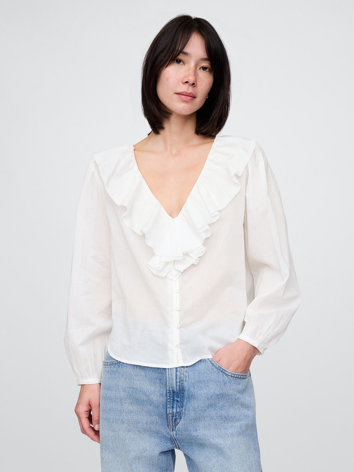 Ruffle V-Neck Shirt