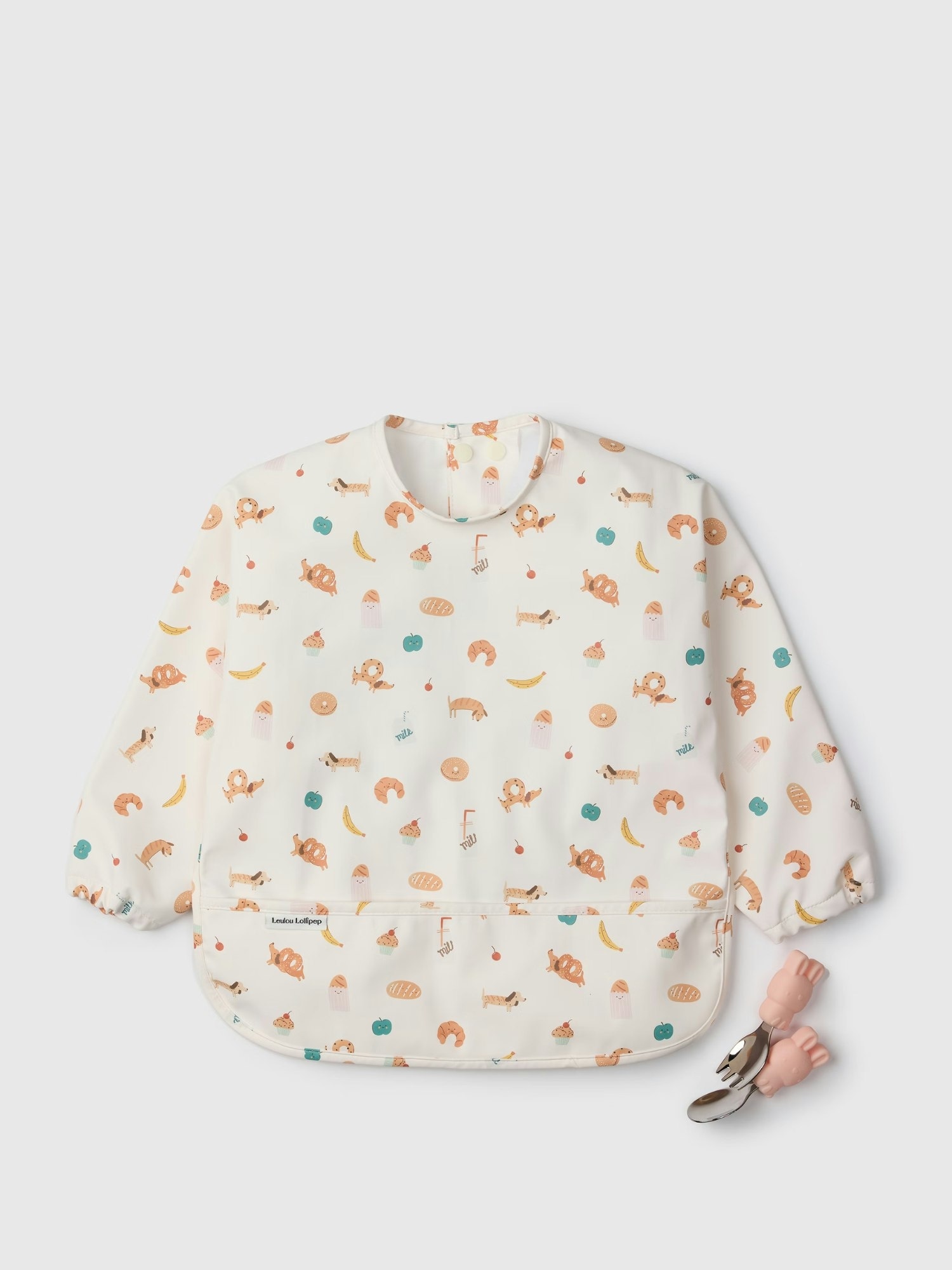 Loulou Lollipop Long Sleeve Waterproof Bib and Learning Utensil Set