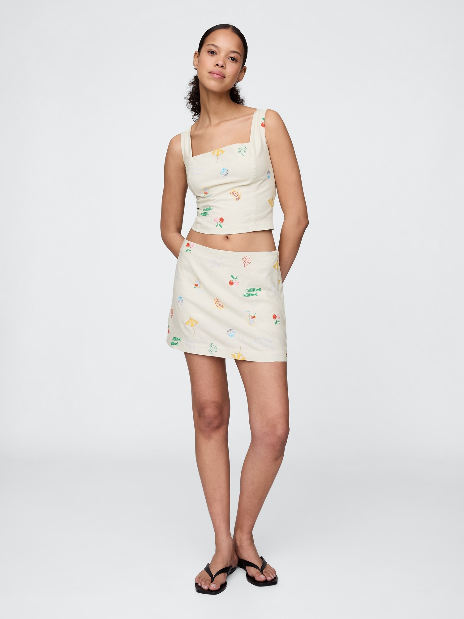 Linen-Blend Mini Skort