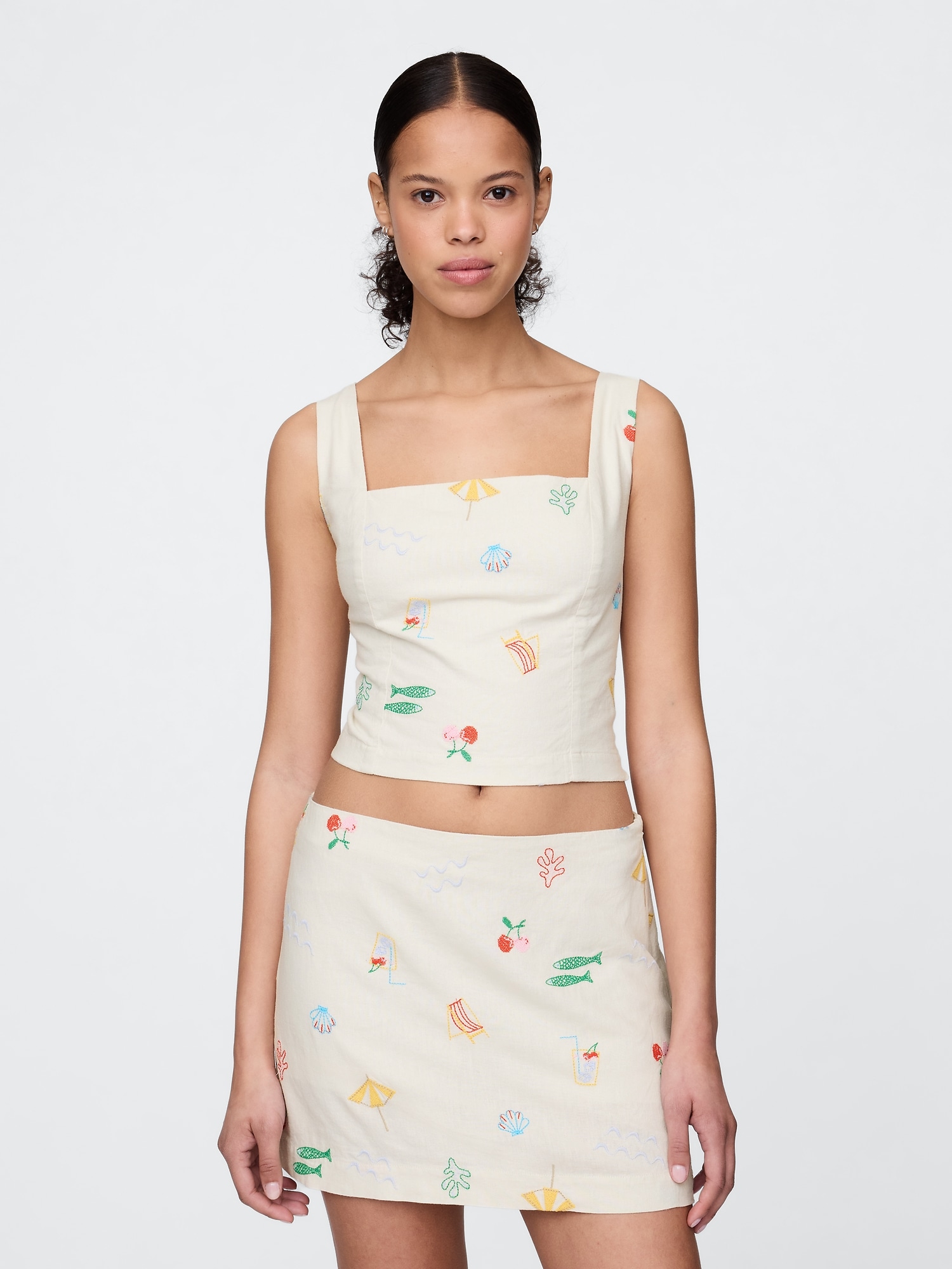 Linen-Blend Cropped Top