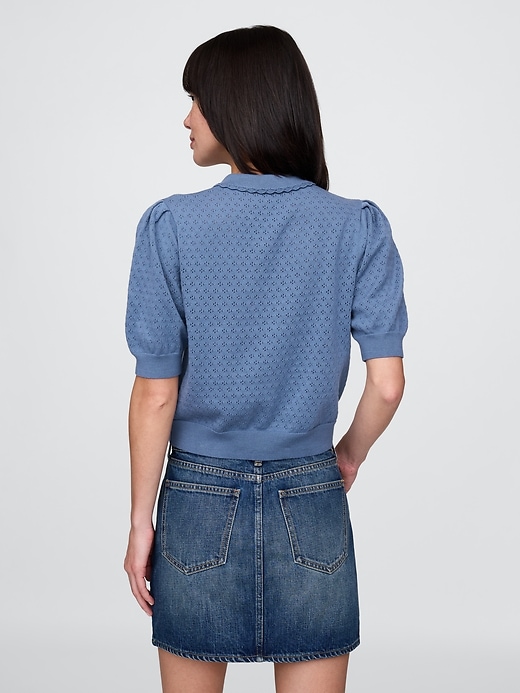 Image number 3 showing, 100% Cotton Cropped Pointelle Cardigan